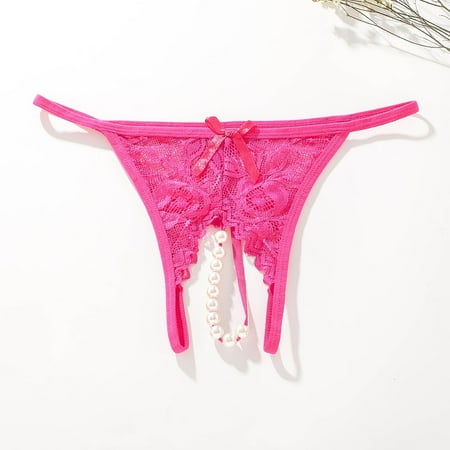 snowsong Womens Underwear New 2024 Women s Sexy Transparent Mesh Front Rear Split Lace Edge Low Waisted Thong Thongs for Women Low-waisted Underwear Plus Size Underwear (Clearance) Hot Pink L