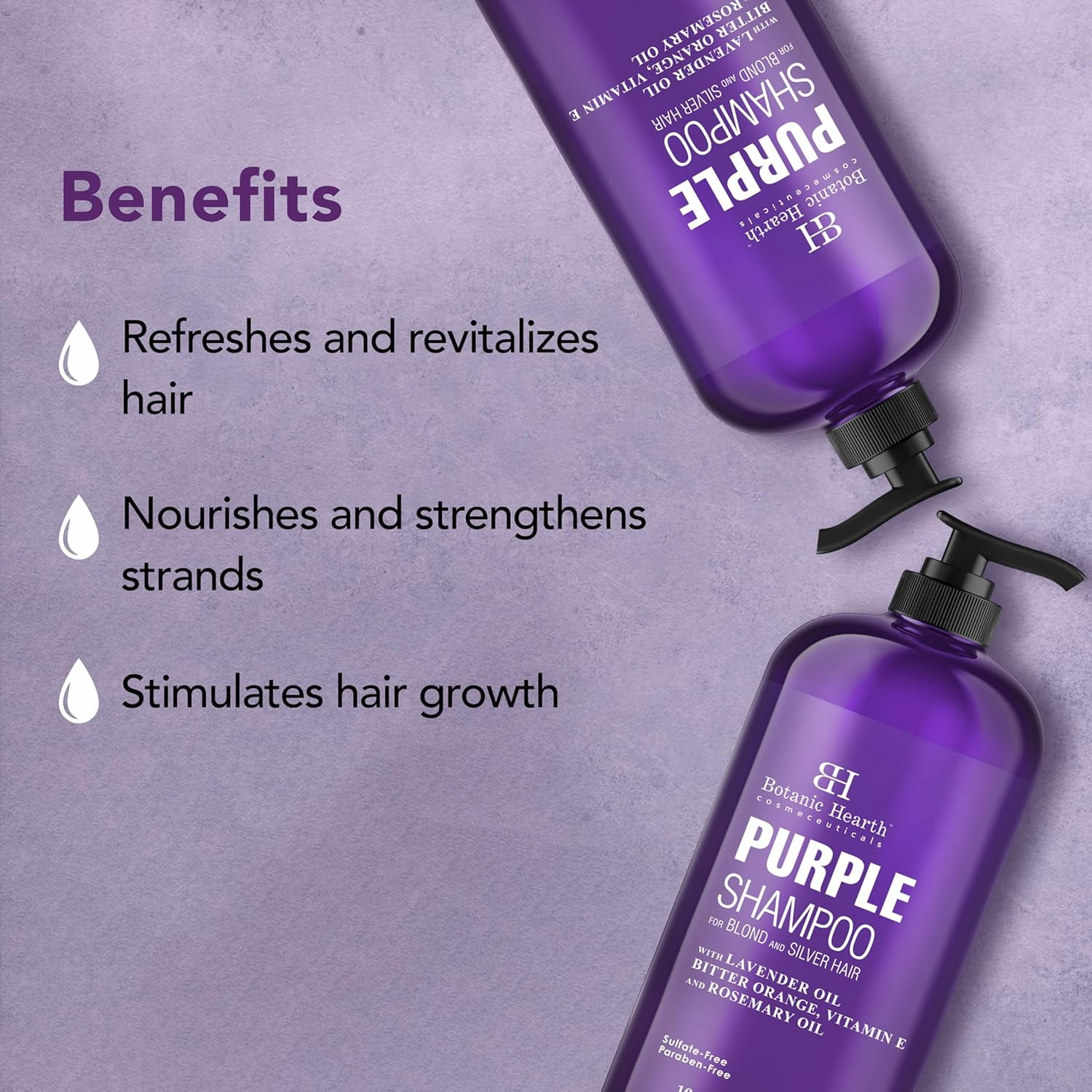 Botanic Hearth Purple Shampoo - for All Shades of Blonde, Silver and Gray Hair - With Lavender Oil, Vitamin E, & Rosemary Oil - Enhances Highlights - Sulfate Free, Paraben Free, 16 fl oz