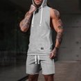 thumbnail image 2 of FRSASU Men's Jacquard Knitted 2 Piece Outfits Summer Hooded Sleeveless Tank and Drawstring Casual Track Shorts Set with Pockets Gray, 2 of 9
