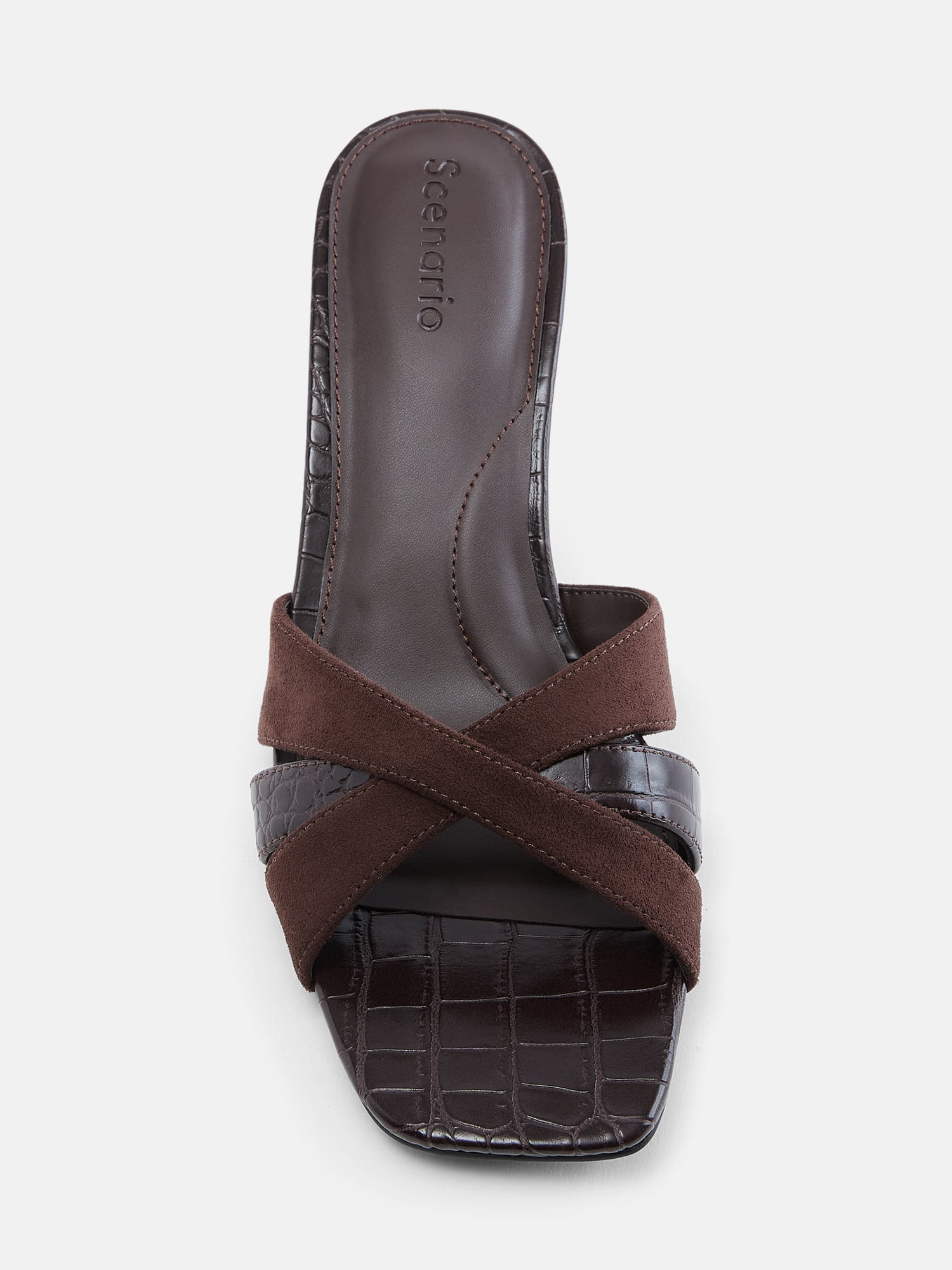 Scenario Women's Faux Croc Block Heel Sandals