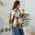 thumbnail image 6 of FYMNSI Women and Girls Button Down Plaid Flannel Shirts Autumn Casual Long Sleeve Shacket Mommy and Me Matching Outfits Brown (Mom XL), 6 of 10