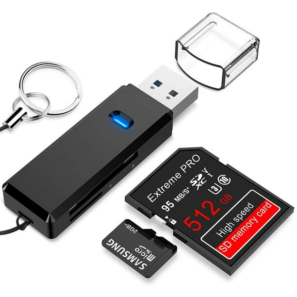 Lecteur de carte SD, adaptateur de carte mémoire USB 3.0 portable 2  emplacements pour TF, SD, Micro SD, SDXC, SDHC, MMC, compatible avec  Windows/Mac/OS, etc. 