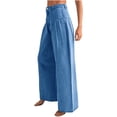 thumbnail image 5 of Loose Women High Waist Casual Jeans Boyfriend Wide Leg Side Pleat Denim Trousers, 5 of 5