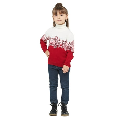 

Sunisery Christmas Family Matching Sweater Snowflake Turtleneck Long Sleeve Knitted Pullovers