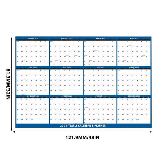 Calendrier Effaçable Adhésif Double Face Anglais 2025 Mural Pliable Style 2025.1.1-2025.12.31