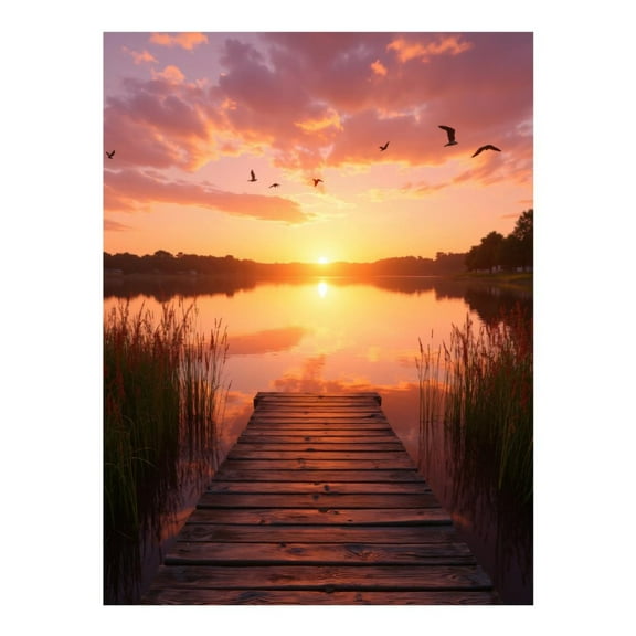 Diamond Art Kit for Adults, Sunset Over Serene Lake Pier Diamond Painting for Adults Beginners, DIY Diamond Art Painting Kits, 5D Diamond Painting Crafts for Home Decor 12x16 Frameless