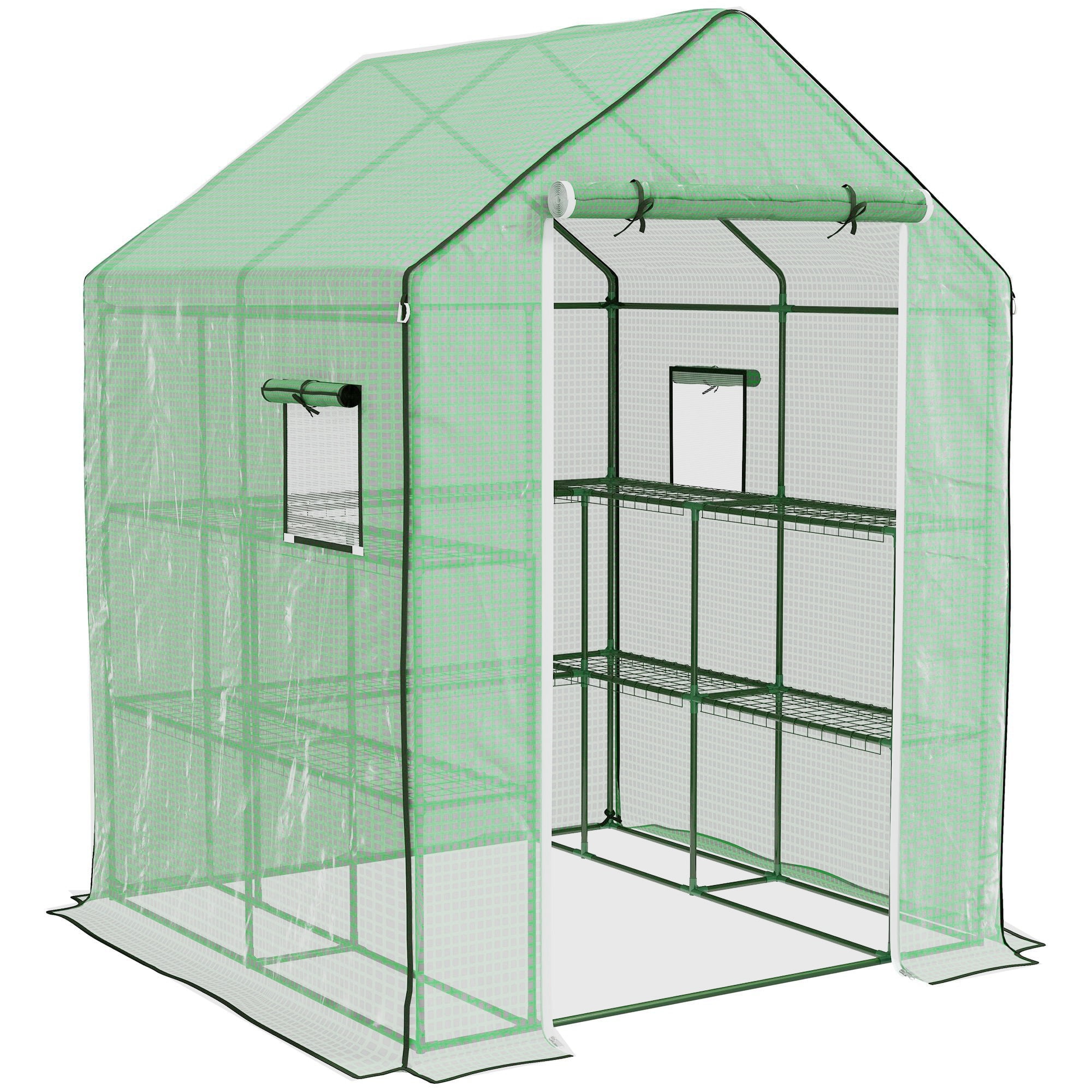 Outsunny 4.6' x 4.7' Small Portable Walk-In Greenhouse w/ Shelves, Green