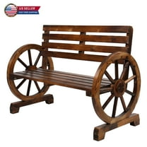 IVV Rustic Wooden Garden Bench, 41.1" Outdoor Wagon Wheel Bench with Fir Wood Construction & Slatted Seat and Backrest for Garden Porch Backyard Patio Park, Brown