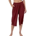 thumbnail image 1 of Pantalones capri deportivos lisos y sexys para mujer: cintura alta, pierna ancha, corte holgado y cómodo, 3 colores: blanco, negro y caqui. Tallas: S-XXL., 1 of 4