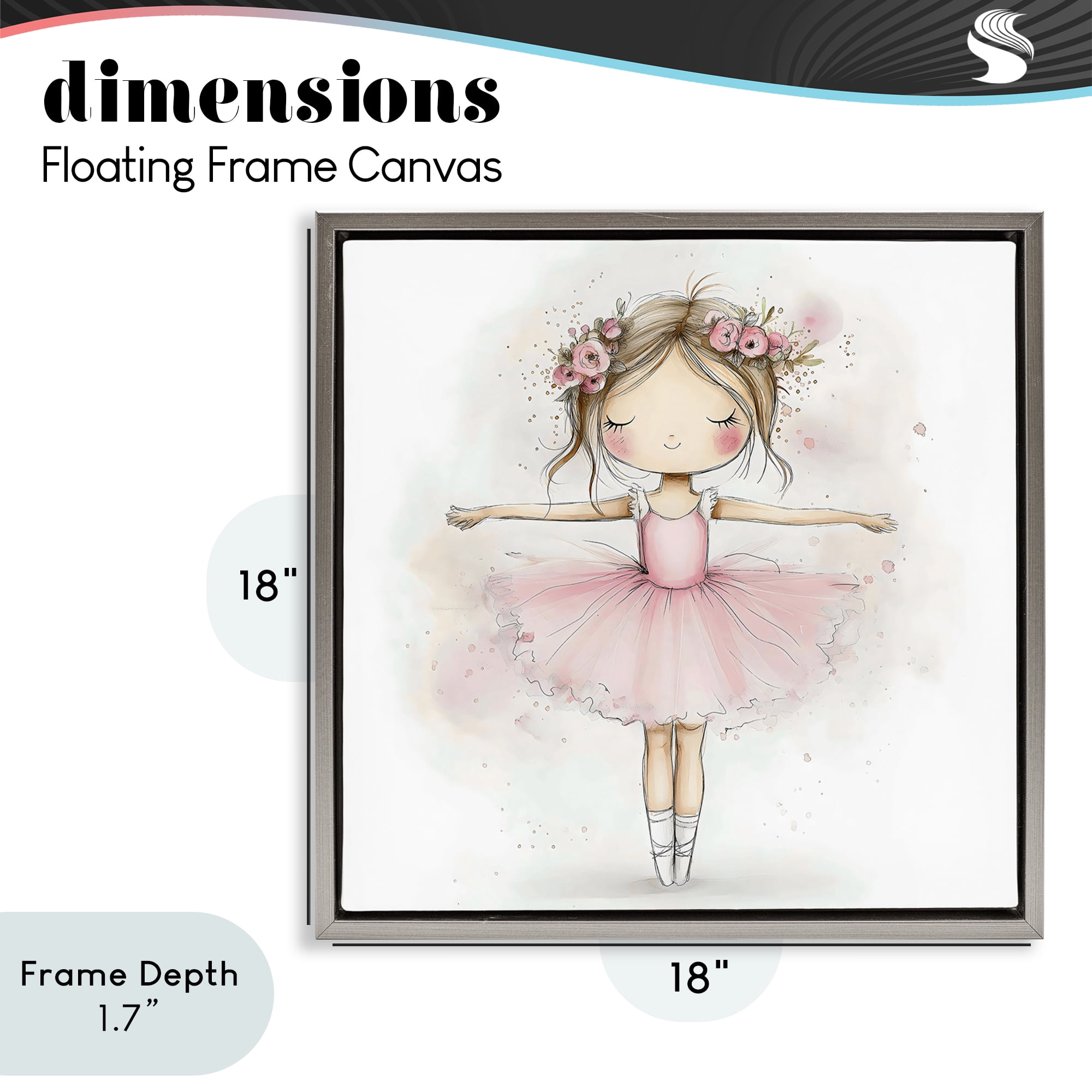 Stupell Industries Flower Ballerina in Pink Tutu Gray Framed Floater Canvas Wall Art, design by Creative Studio