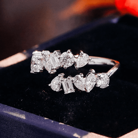 Eclet Jewels 14K White Gold Over Rings for Gift - Round Cut 1.8 Ct Diamond Rings for Women's - Multi Stone Stacking Ring for Her - Bypass Classic Engagement Fine Ring - Unique Party Wear Diamond Ring