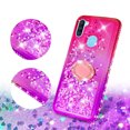 thumbnail image 3 of SOGA Rhinestone Liquid Quicksand Cover Cute Girl Phone Case Case for Samsung Galaxy A11 Case with Embedded Ring for Magnetic Car Mounts and Lanyard - Purple / Pink, 3 of 5