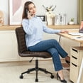 thumbnail image 4 of Furniliving Leather Desk Chair  Armless Office Chair Adjustable Swivel Rolling Computer Chair ,BlackBrown, 4 of 11