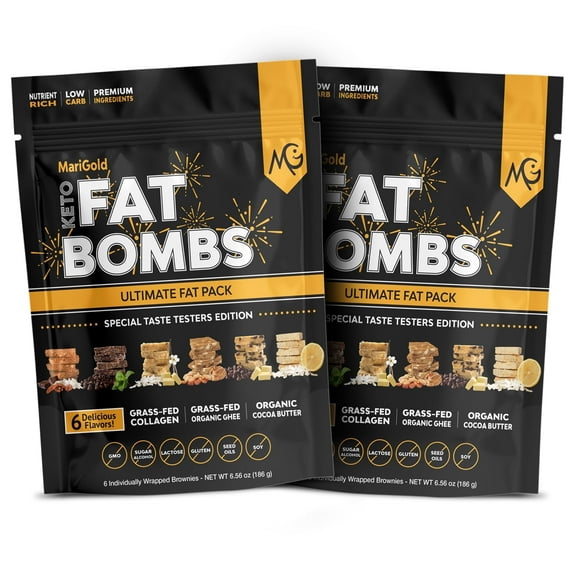 MariGold Keto Fat Bombs - 6 Flavor Sampler - 2 Pack - Collagen Bars - Low-Carb, Low-Sugar, Organic Ingredients, Gluten-Free, Non-GMO