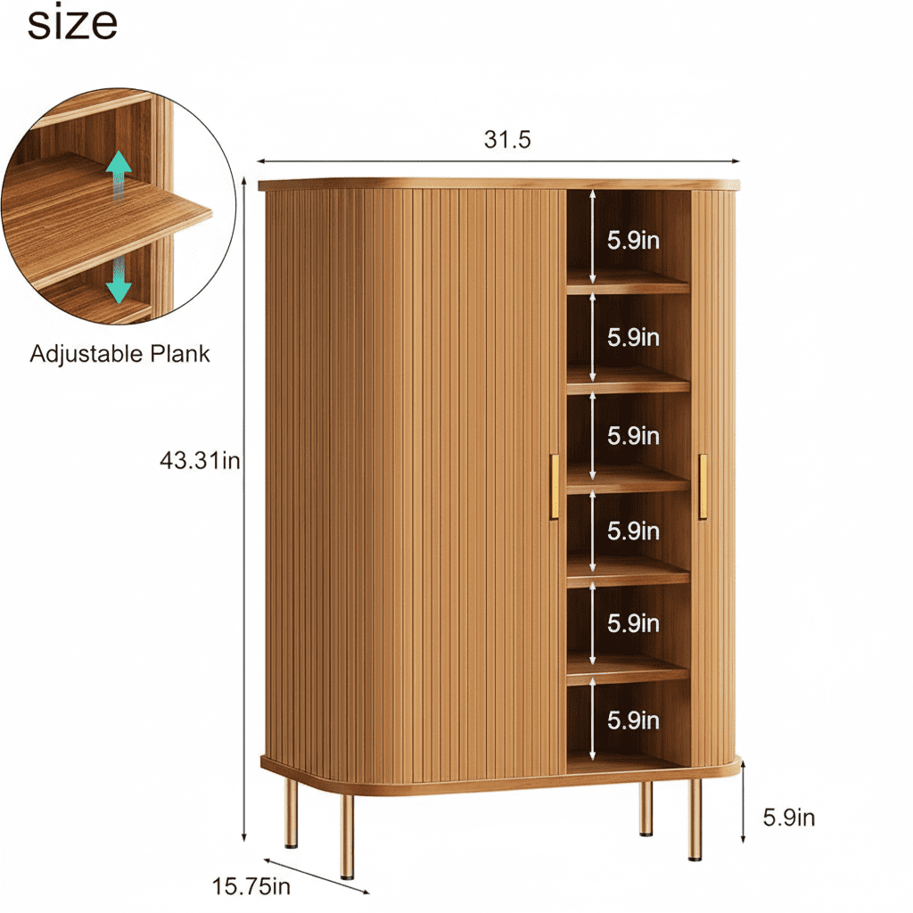 Howcool Shoe Storage Cabinet with Sliding Doors, 6-Tier Mid-Century Modern Shoe Rack Organizer with Adjustable Shelves, 31.5" Freestanding Unit for Entryway & Hallway, Black