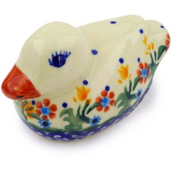 Polmedia Polish Pottery Spring Flowers Duck Figurine