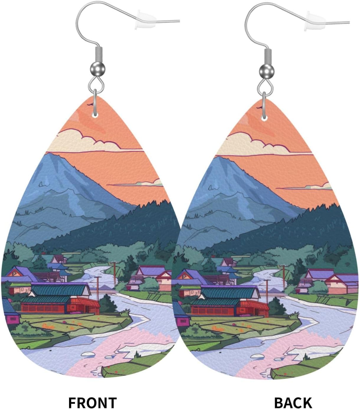 Illustration Sunset Best Earrings for Women PU Leather Dangle Earrings, lightweight comfortable Leather Teardrop Dangly Ear Pendants Jewelry Gift[x754]