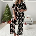 thumbnail image 2 of TTUHYWXI Satin Silk Christmas Pajamas Set for Women Xmas Print Long Sleeve Shirts Lounge Set Two Piece Pjs Pants Sleepwear (Black, M), 2 of 5
