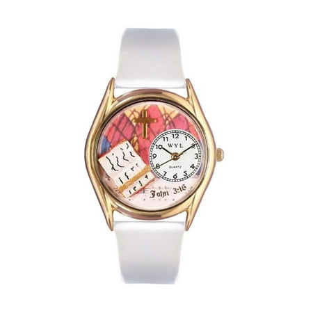 Whimsical John 3:16 White Leather And Goldtone Watch