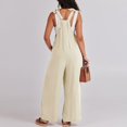 thumbnail image 5 of Wide Leg Overalls for Women Loose Fit Casual Sleeveless Linen Jumpsuit Tie Straps Bib Summer Rompers with Pockets White M, 5 of 8