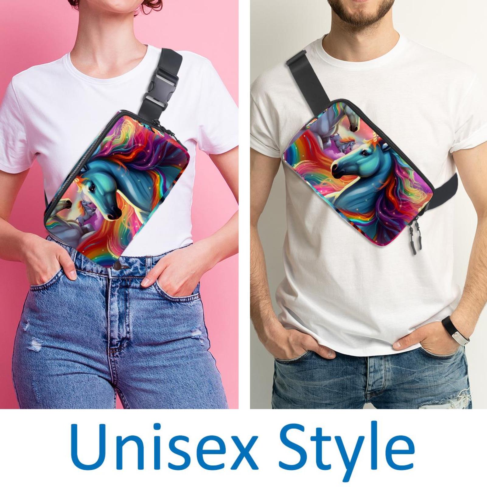 Rainbow Unicorns Lightweight Adjustable Sling Bag Running Belt Waist Pack with Extension Strap Unisex