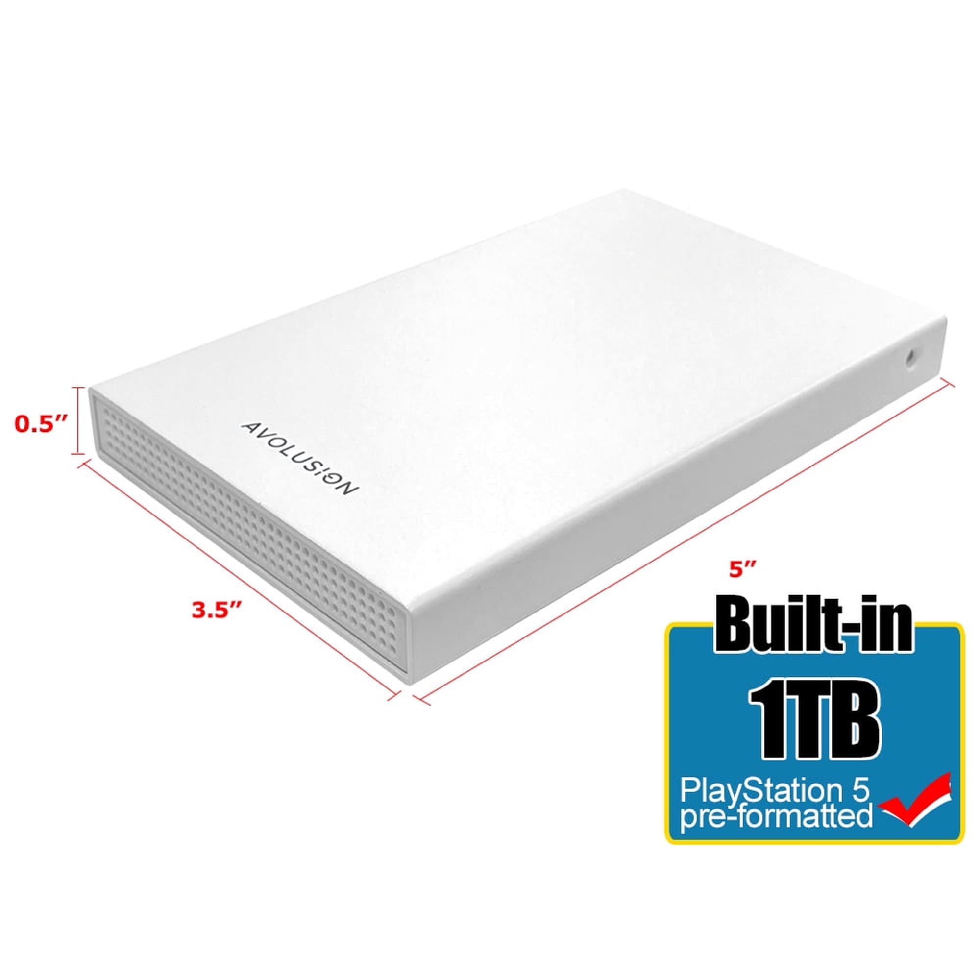 Avolusion HD250U3-WH 1TB USB 3.0 Portable External Gaming PS5 Hard Drive - White (PS5 Pre-Formatted) - 2 Year Warranty