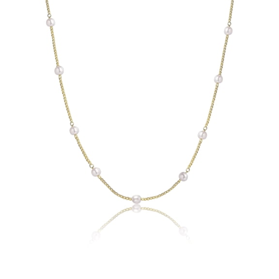 GOSFRY 14K Gold Handmade Layered Pearl Chain Necklace Delicate Everyday Jewelry Gift