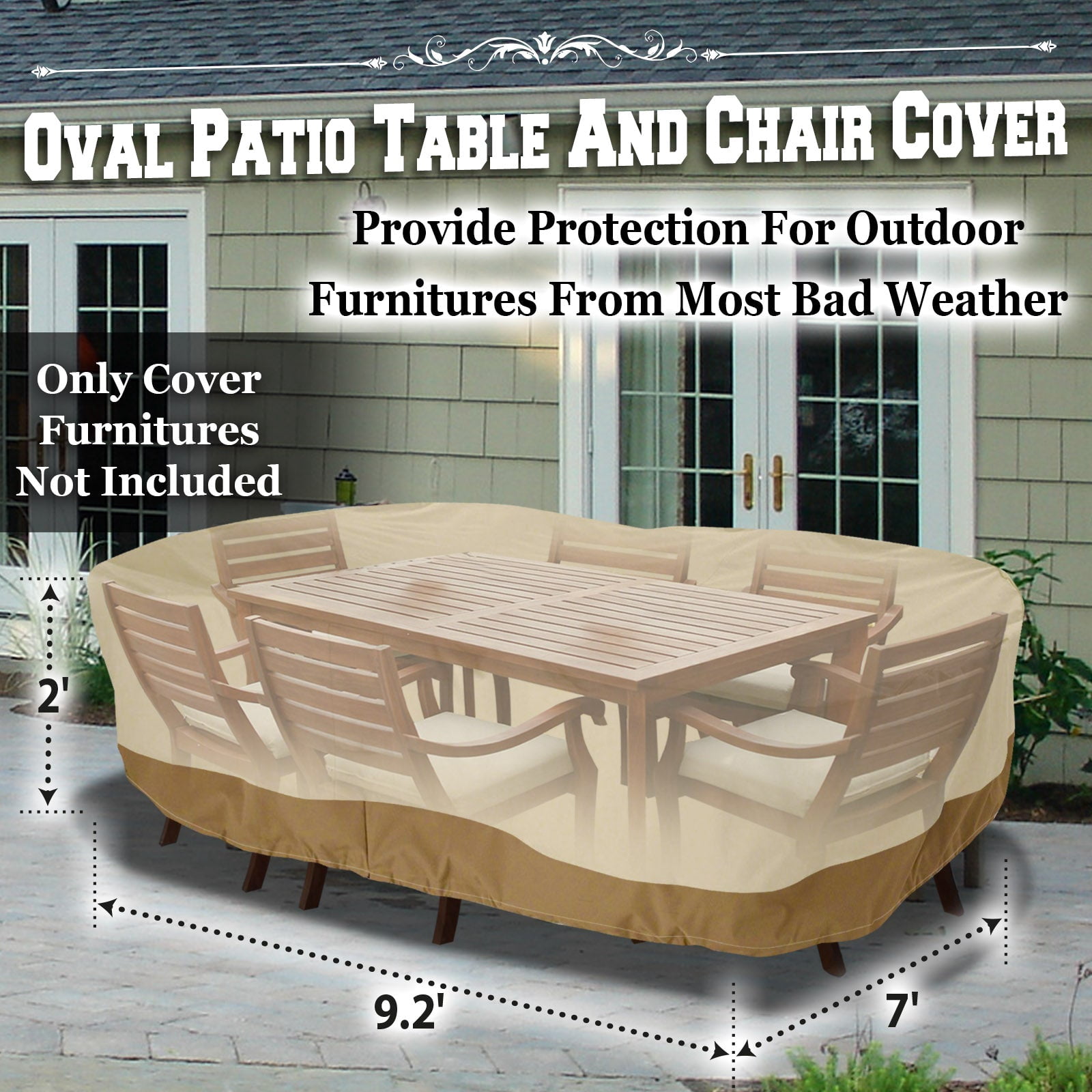 SOLAXO 9.2'(L)x 7'(W) Rectangular Protective Cover Large Patio Garden Outdoor Furniture Winter Protect Cover for Table Chair Set
