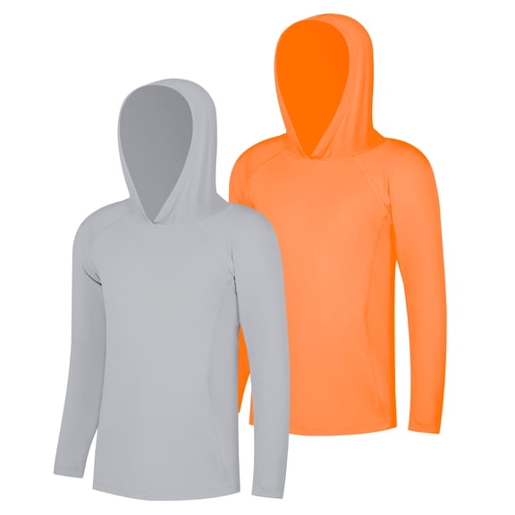 BIG ELEPHANT 2-Pack Boys' Athletic Hoodies - Moisture Wicking, Mesh Ventilation, Quick-Dry Long Sleeve Performance Shirts, Sizes XS-XXL