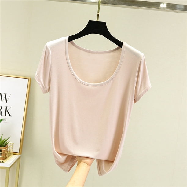 Fiudx Tops para Mujer Top Holgado de Manga Corta con Cuello Redondo y Color Sólido de Verano de Gran Tamaño para Mujer