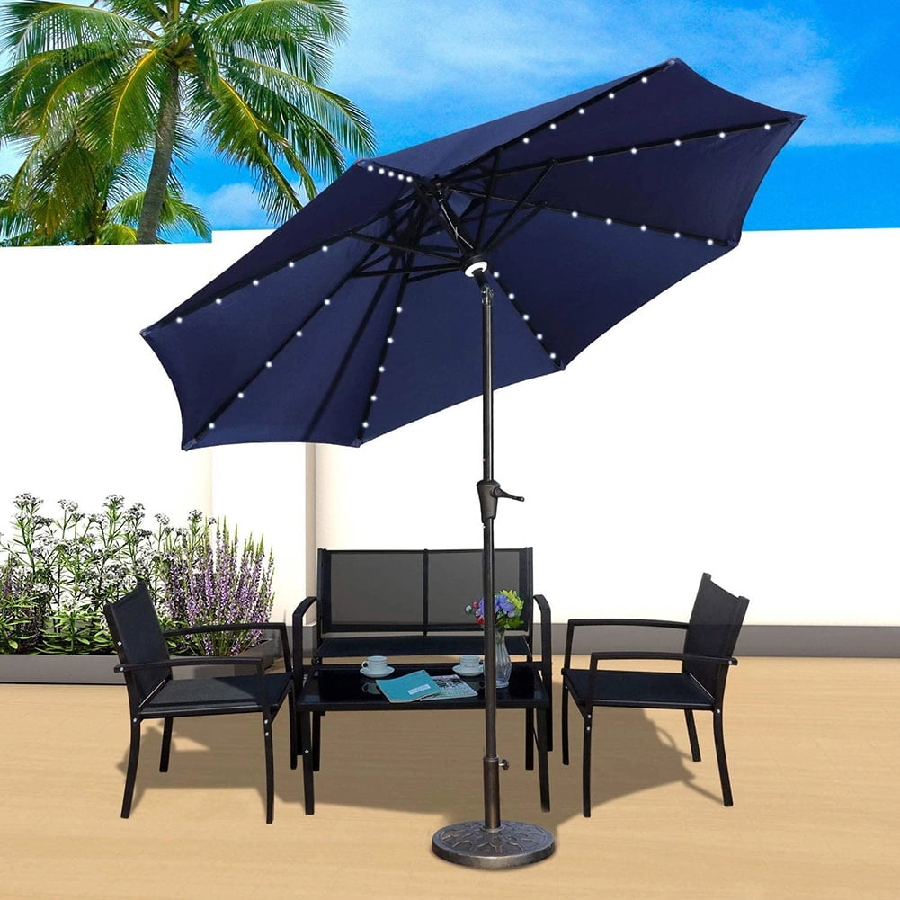 Kepooman 9 Ft Patio Umbrella, Outdoor Market Umbrellas Table Umbrellas with Solar LED Led lights and Push Button Tilt, Navy Blue Kepooman 9 Ft Patio Umbrella, Outdoor Market Umbrellas Table Umbrellas with Solar LED Led lights and Push Button Tilt, Navy Blue