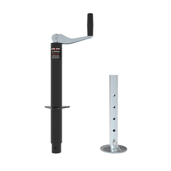 TOWKING A Frame Trailer Jack with Drop Leg, 15" Vertical Travel, 2000 lbs, for RV, Trailer and More, Black