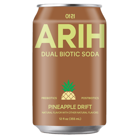 ARIH Dual Biotic Soda, Functional Prebiotic and Postbiotic Soda, Low Sugar, Pineapple Drift, 12 fl oz