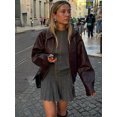 thumbnail image 3 of Chaqueta de retazos en contraste para mujer, abrigo liso de manga larga con cremallera, Prendas de Vestir Vintage de un solo pecho, otoño e invierno, 2024, 3 of 5