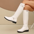thumbnail image 4 of hopeusnice Double Buckle Low Heel Knee High Boot Round Toe Side Zipper Closure Riding Style Boot White 39, 4 of 9