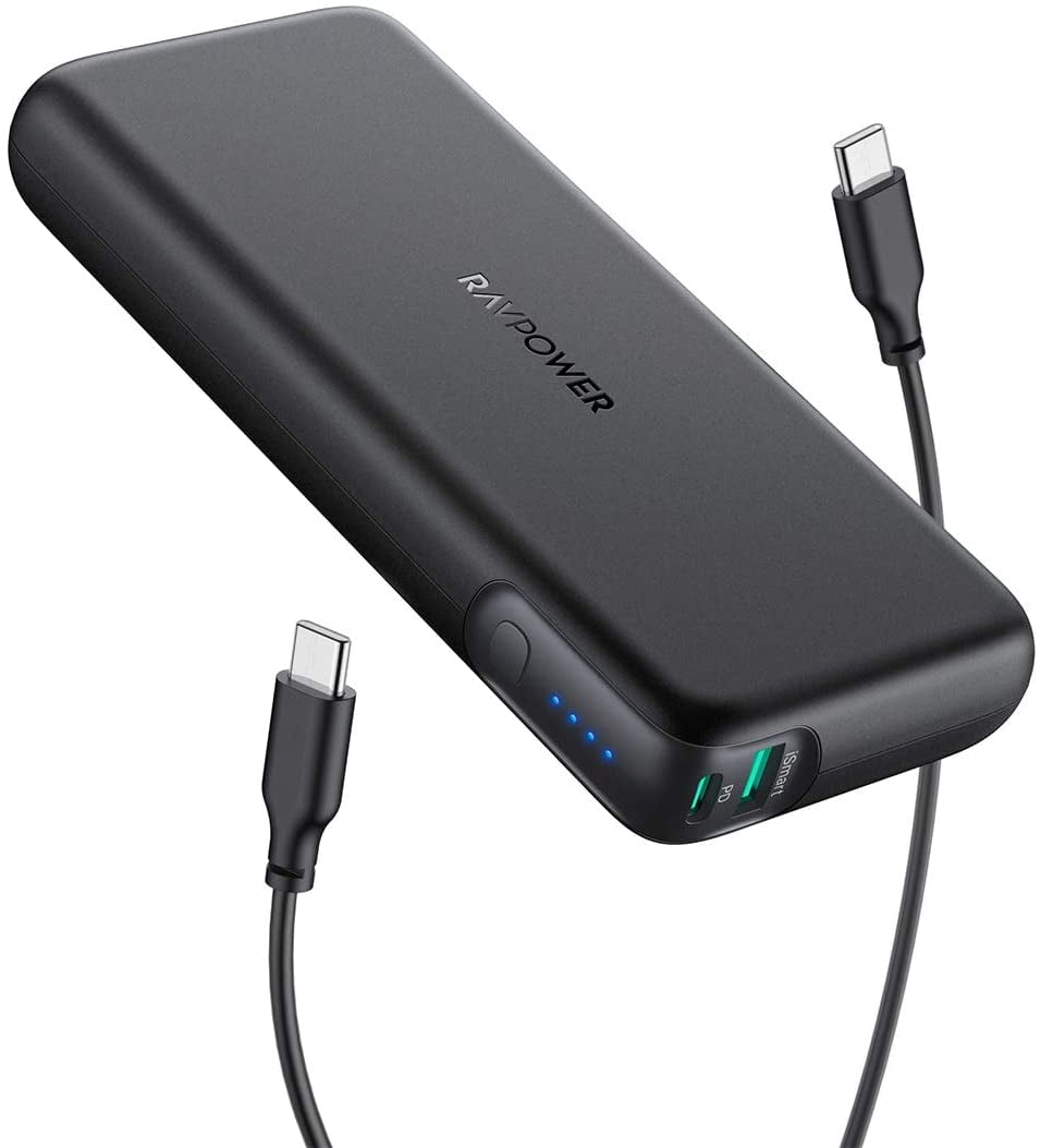 Portable Charger RAVPower 20000mAh 60W PD 3.0 USB C Power Bank 2Port