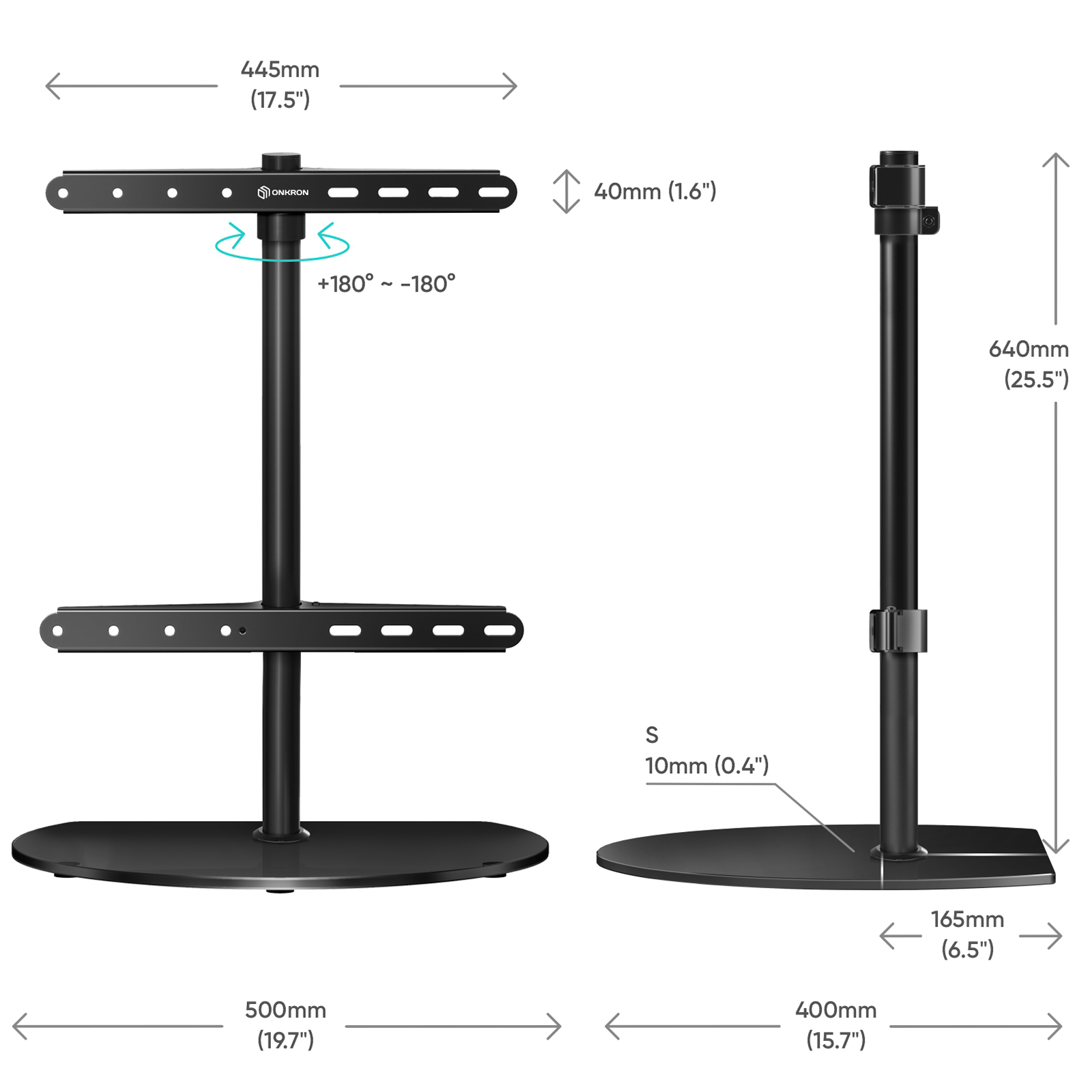 ONKRON Tabletop TV Stand Universal for 32"-65" TV up to 77 lbs Adjustable Swiveling max VESA 400x400