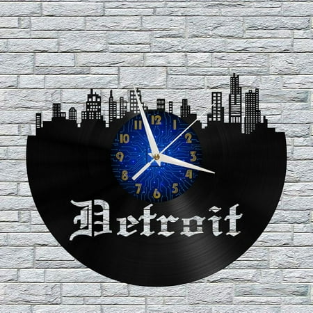 Detroit Cityscape 12 Inch Vinyl Record Wall Clock - Silent, Creative, and Unique Clock for Living Room, Entryway, or Bedroom Decor - Perfect Gift Idea(12 inchs B without LED)