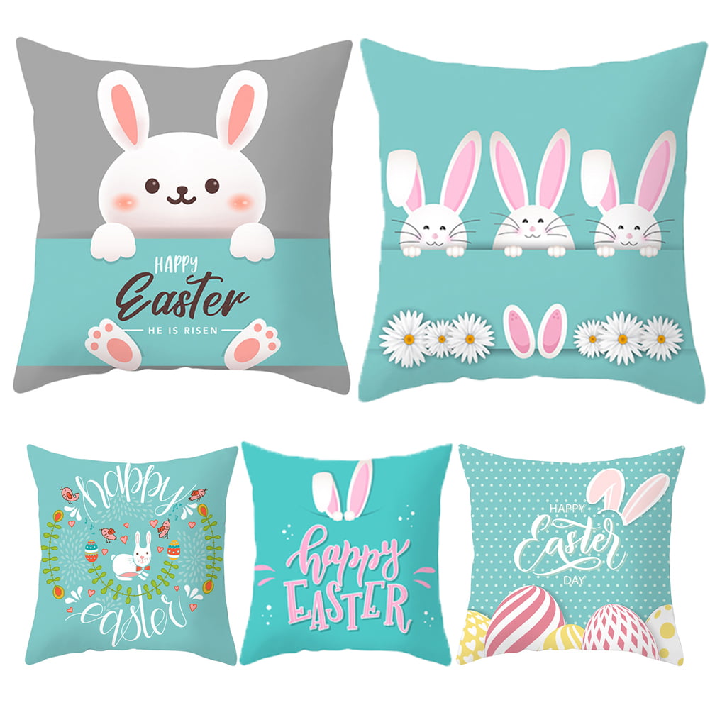Spring Easter Bunny Egg Pillow Case Throw Cushion Cover Car Home Sofa Decoration 