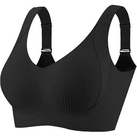 Gnurob Wirefree Bras for Womens Seamless Bralettes No Underwire Adjustable Strap Bralette Push Up Bralettes with Support Sprots Everyday Bra Clearance Saving Black Medium