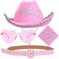 thumbnail image 2 of 4 piezas sombrero de vaquera rosa shaofei incluye sombrero bufanda gafas cinturón, 2 of 5