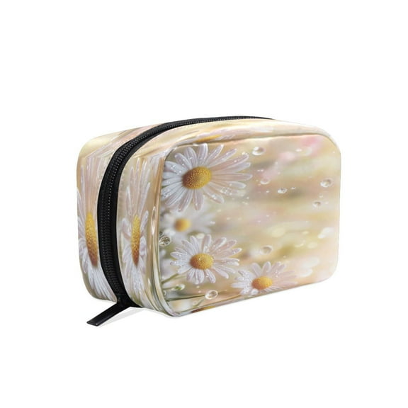 BZSMCE Makeup and Cosmetic Bag Women Simple Daisy Flowers Pattern Square Cosmetic Bag