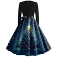 thumbnail image 4 of Christmas Dresses for Women Women's Christmas Printed Round Neck Big Hem Skirt Pleated Skirt Long Sleeved Dress with Christmas Tree Print for Holiday Party,Dark Blue,5XL, 4 of 5