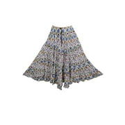 Mogul Women's Ethnic Indian Maxi Skirt Blue Pink Printed Bohemian Style Long Skirts