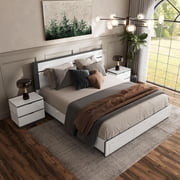 FOA Misti 3-Piece White Wood Storage Bedroom Set - Queen + 2 Nightstands