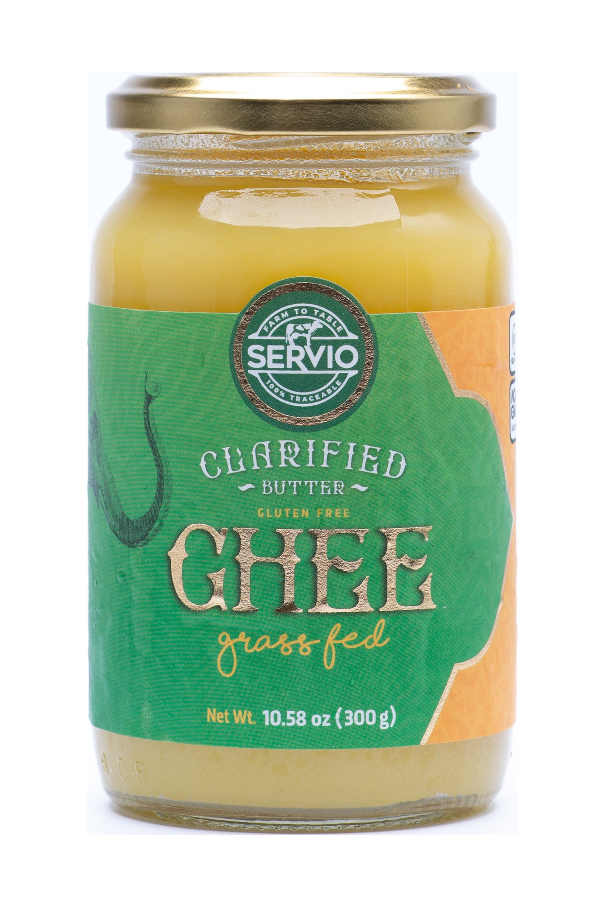 Servio Grass Fed Non-GMO Traditional Ghee Clarified Butter, Shelf-Stable, 10.58 oz Jar