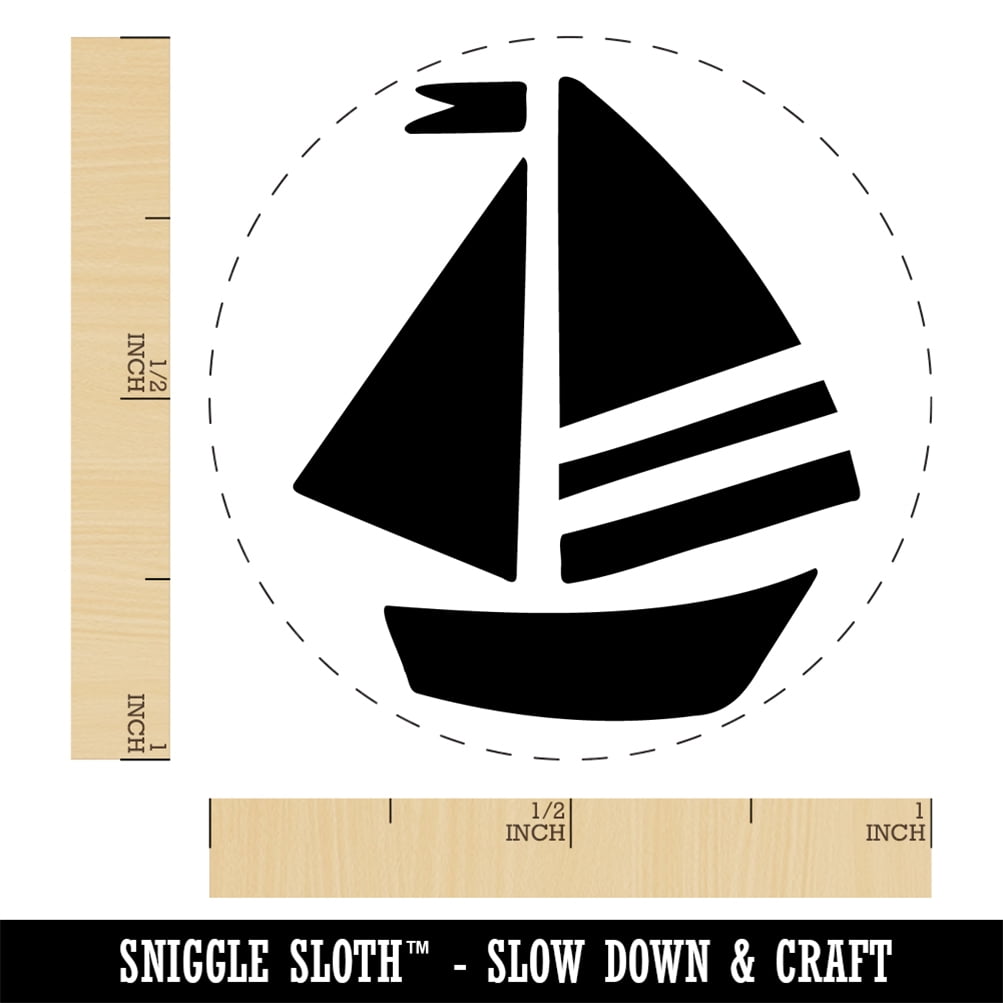 Summer Sailboat Sailing Self-Inking Rubber Stamp Ink Stamper - Brown Ink - Medium 1 Inch