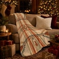 thumbnail image 3 of Southwestern Geometric Medallion Autumn Accent, Cozy Artistic Scene, Warm Flannel Blanket for Ranch House and Living Room, Animal Lovers Thanksgiving Gift, Artistic Home Decor, 3 of 9