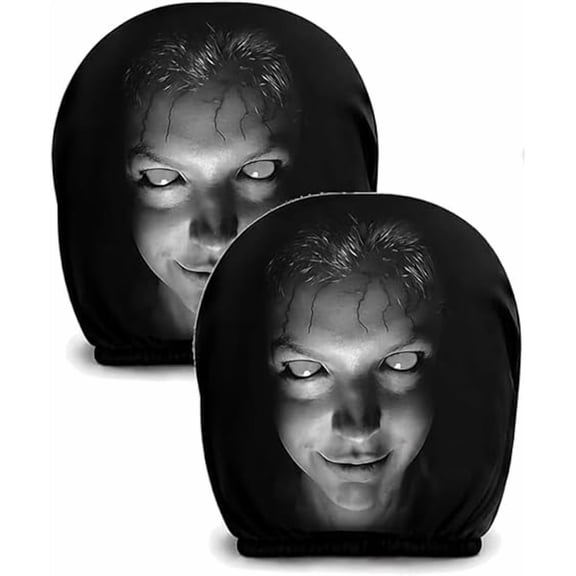 2PCS Ghost Face Headrest Covers, Scary Face Printing Auto Seat Universal Halloween Elastic Models Headrest Protector-Eye Effects Cover Funny Decoration for Car Interior Vehicle Truck