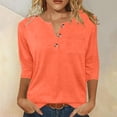 thumbnail image 7 of Jewelreauty 3/4 Sleeve T Shirts for Women with Buttons Henley V Neck Base Tees Casual Summer Tops Solid Color (XL, Orange), 7 of 7